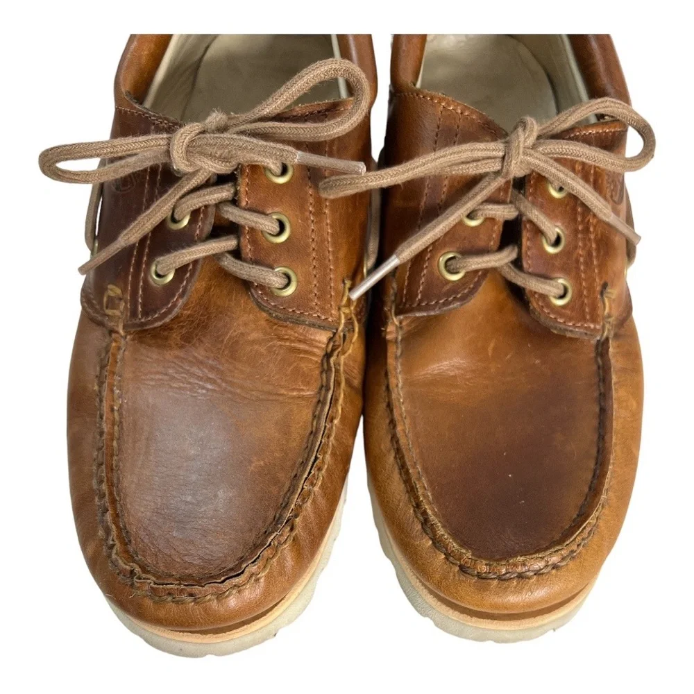 Timberland Slip On‎ Loafers Brown Leather Off White Chunky Soles Lace Up